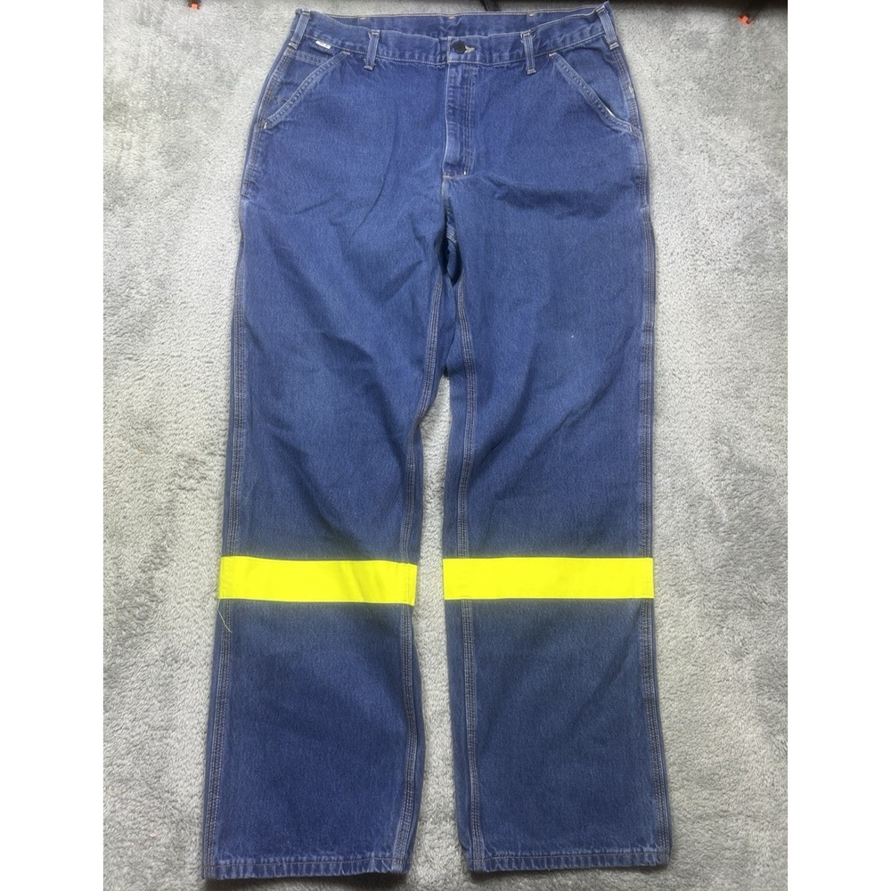 Carhartt FR Jeans Men's 38x34 Dungaree Fit Blue Work Safety Visibility FRB13